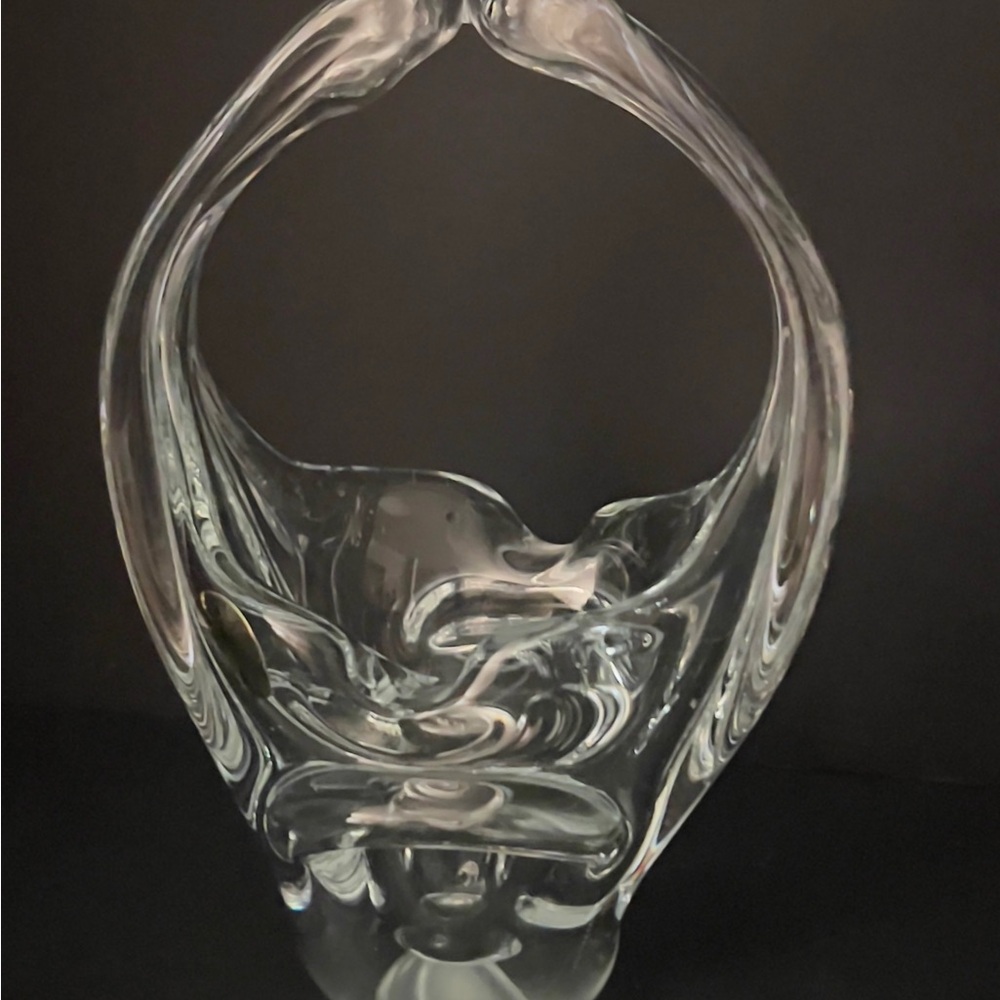 Vintage Elegant Clear Art Glass Decorative Basket Vase